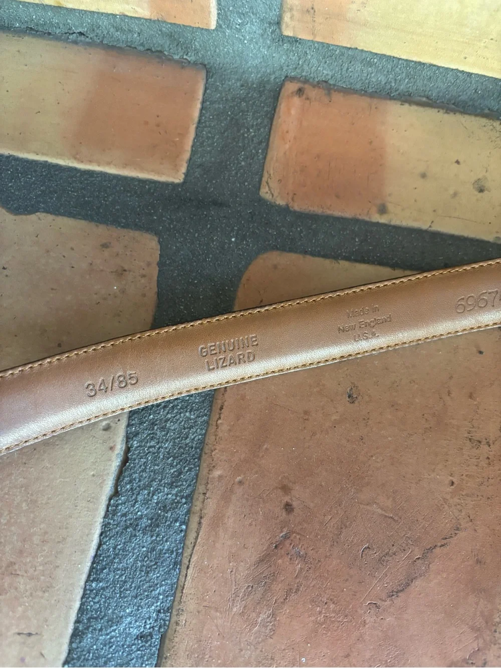 Vintage  Lizard skin Brown Men's Belt with 100% Brass Buckle Made in USA